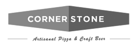 Logo reading CORNER STONE above the text Artisanal Pizza & Craft Beer on a geometric gray background, highlighting our partnership with ApprenticeshipNH to support local talent and craftsmanship.