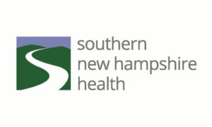 Southern New Hampshire Health logo with a white curved path over green hills and purple sky.