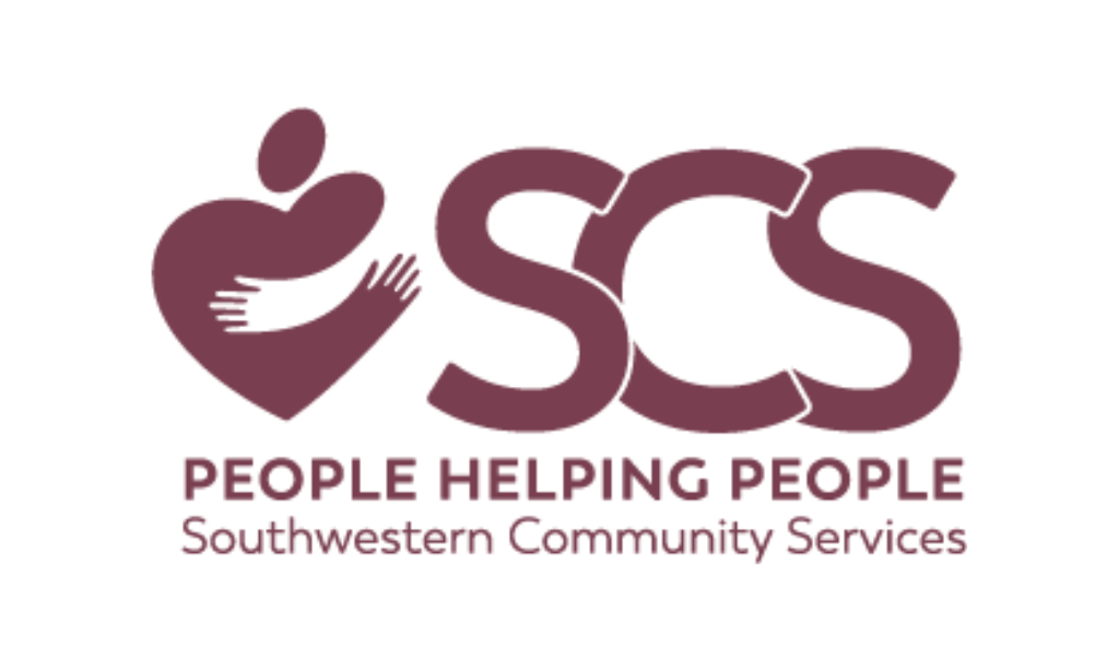 Southwestern Community Services logo with a heart, hands, and the words “People Helping People.”.
