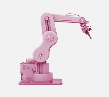 A robotic arm machine with a gripper attachment, displayed in a pinkish hue on a plain background, showcases modern skills training supported by ApprenticeshipNH.
