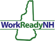 Outline of New Hampshire with WorkReadyNH written across it in blue and green letters.